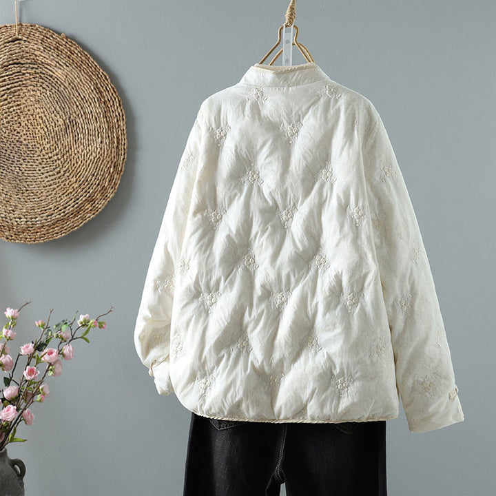 Buddha Stones Floral Frog-Button Stand Collar Women's Long Sleeve Thick Jacket With Pockets - image 2