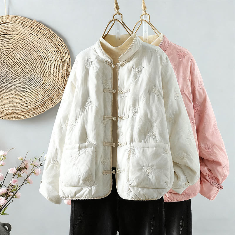 Buddha Stones Floral Frog-Button Stand Collar Women's Long Sleeve Thick Jacket With Pockets - image 4