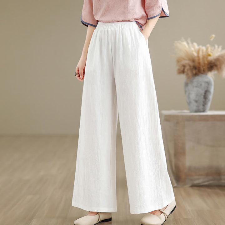 Buddha Stones Frog-Button Long Sleeve Cotton Jacquard Women's Shirt Pants With Pockets - White Pants - US8-10，UK/AU12-14，EU40-42 (2XL) - image 22