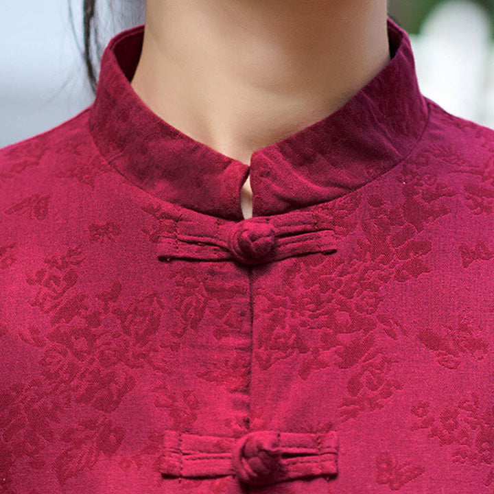 Buddha Stones Frog-Button Long Sleeve Cotton Jacquard Women's Shirt Pants With Pockets - image 10