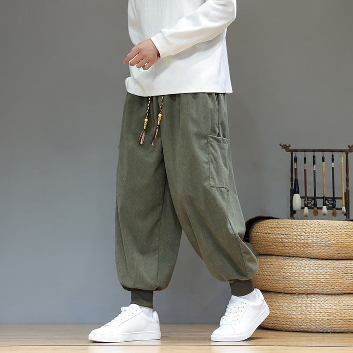 Buddha Stones Spring Solid Color Men's Ankle-Length Cotton Pants With Pockets - OliveDrab - US/UK/AU46，EU56 (5XL) - image 0