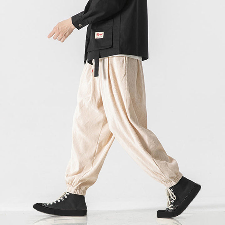 Buddha Stones Plain Drawstring Elastic Cuffs Design Men's Cotton Pants With Pockets - image 25