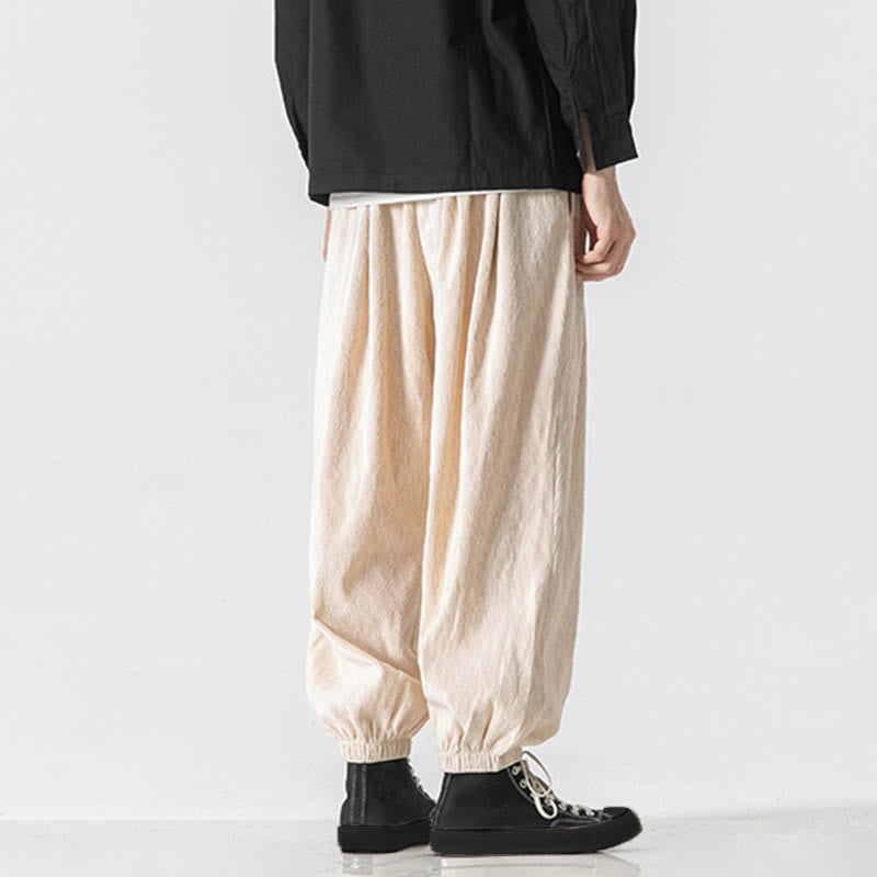 Buddha Stones Plain Drawstring Elastic Cuffs Design Men's Cotton Pants With Pockets - image 27