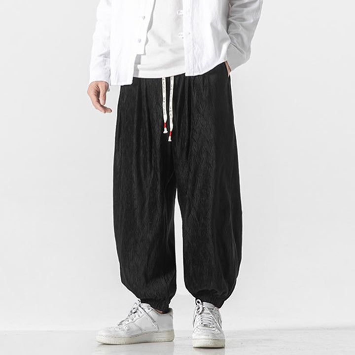 Buddha Stones Plain Drawstring Elastic Cuffs Design Men's Cotton Pants With Pockets - image 2