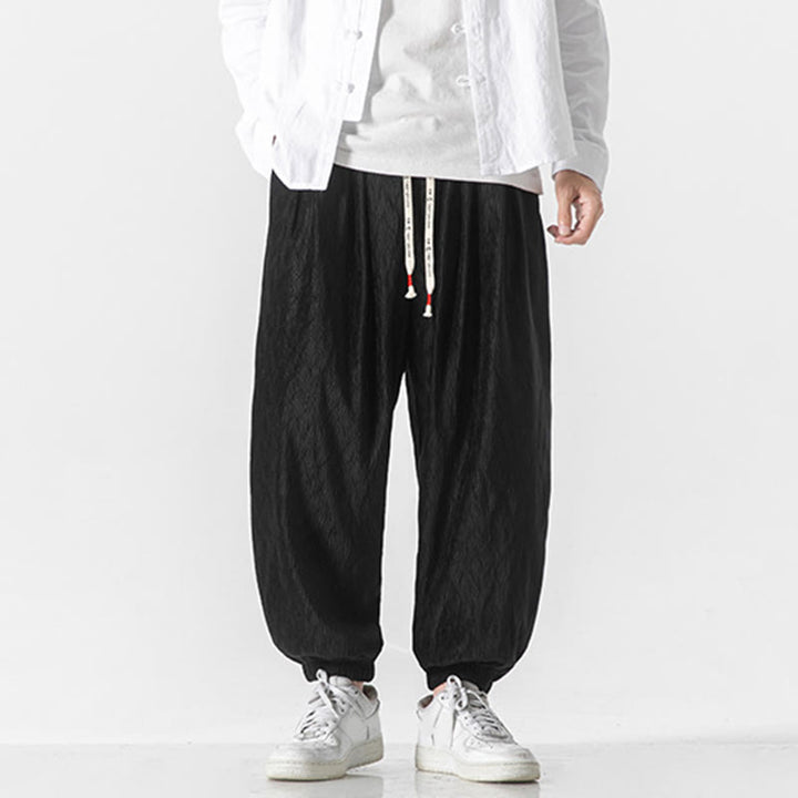 Buddha Stones Plain Drawstring Elastic Cuffs Design Men's Cotton Pants With Pockets - image 6