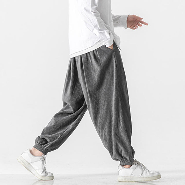 Buddha Stones Plain Drawstring Elastic Cuffs Design Men's Cotton Pants With Pockets - image 14