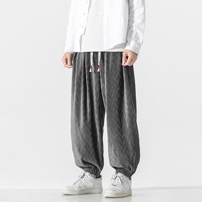 Buddha Stones Plain Drawstring Elastic Cuffs Design Men's Cotton Pants With Pockets - image 8