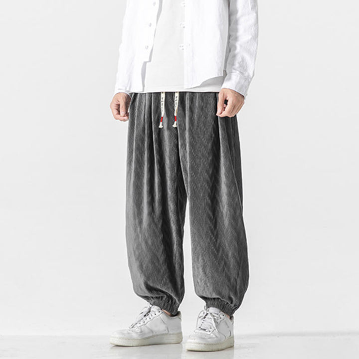 Buddha Stones Plain Drawstring Elastic Cuffs Design Men's Cotton Pants With Pockets - image 8