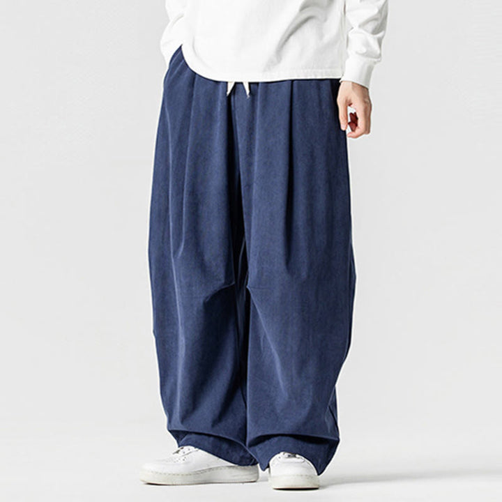 Buddha Stones Winter Drawstring Corduroy Cotton Men's Wide Leg Pants With Pockets - image 2