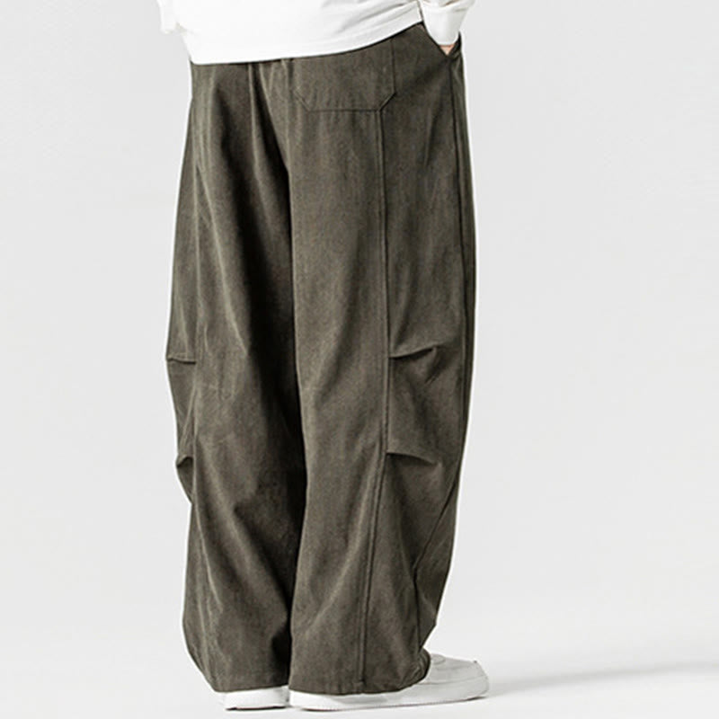 Buddha Stones Winter Drawstring Corduroy Cotton Men's Wide Leg Pants With Pockets - image 27