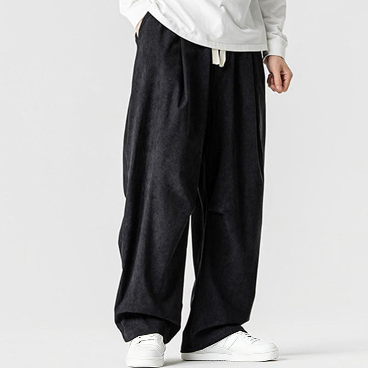 Buddha Stones Winter Drawstring Corduroy Cotton Men's Wide Leg Pants With Pockets - image 35