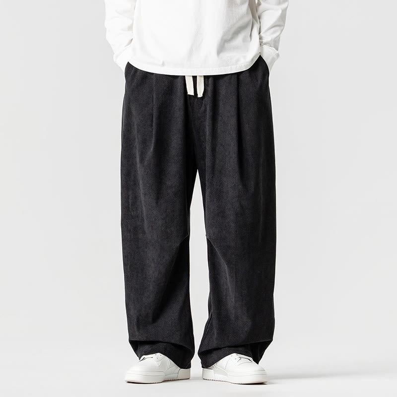 Buddha Stones Winter Drawstring Corduroy Cotton Men's Wide Leg Pants With Pockets - Black - US/UK/AU46，EU56 (5XL) - image 30