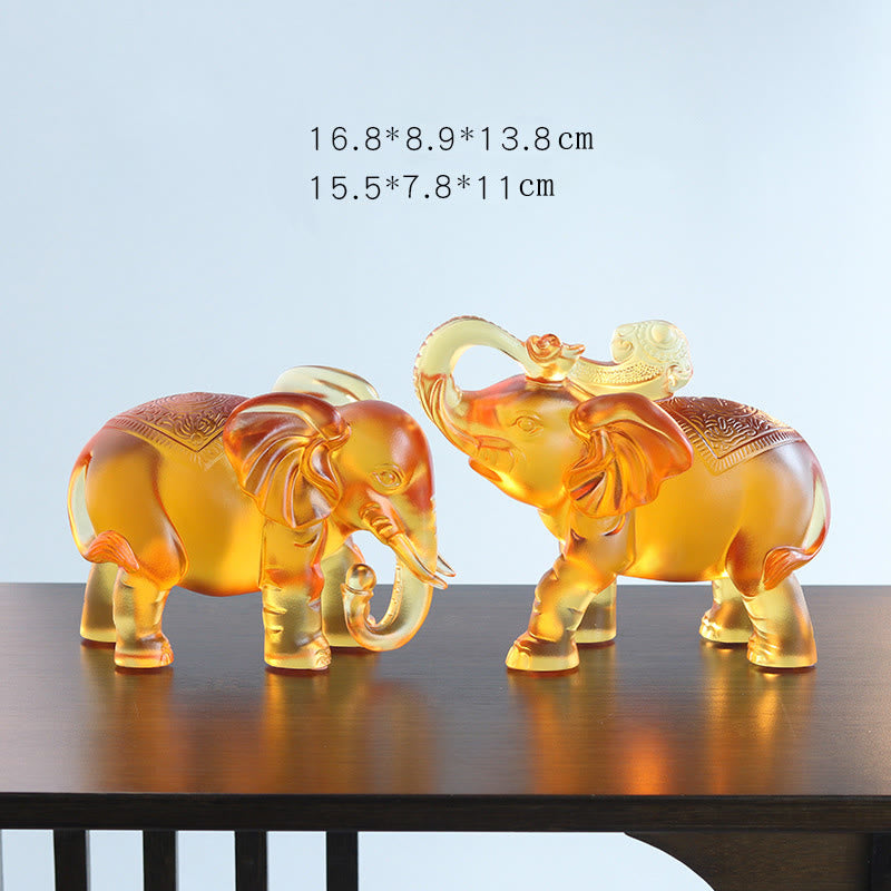 Buddha Stones Yellow Liuli Crystal Elephant Trunk Up Down Design Strength Home Decoration - A Pair Of Large Elephant - image 14