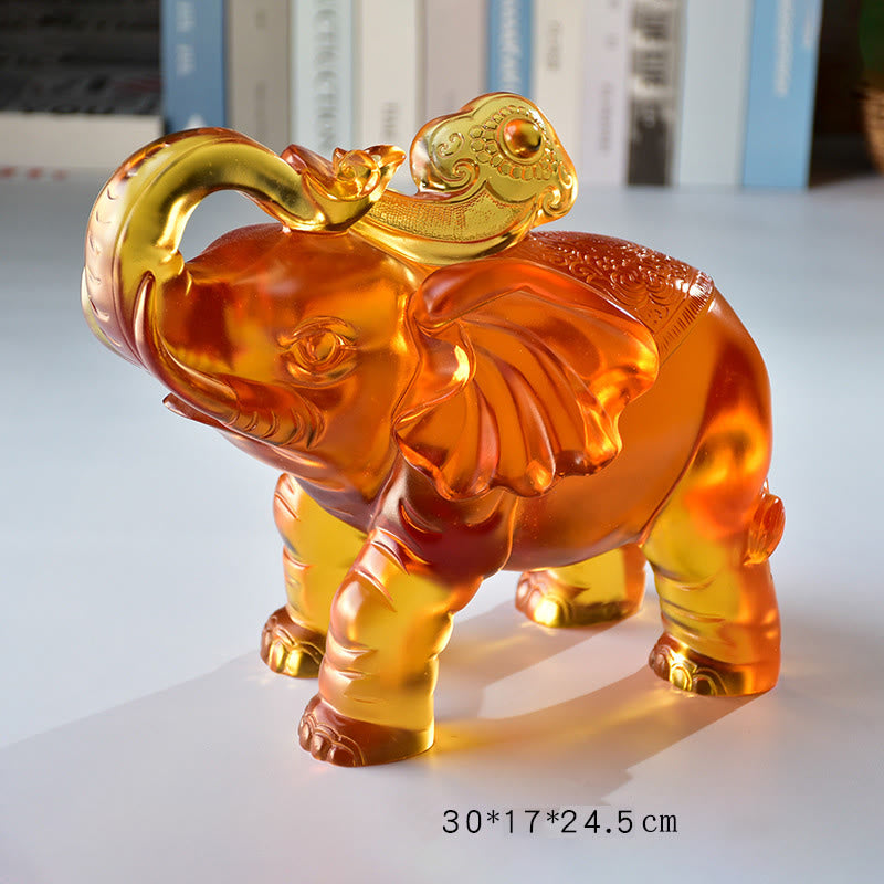 Buddha Stones Yellow Liuli Crystal Elephant Trunk Up Down Design Strength Home Decoration - Extra Large Elephant(Trunk Up) 30*17*24.5 cm - image 16