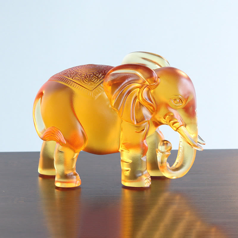 Buddha Stones Yellow Liuli Crystal Elephant Trunk Up Down Design Strength Home Decoration - image 13