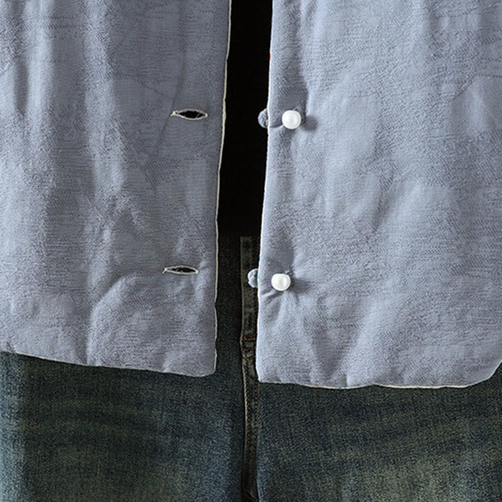 Buddha Stones Frog-button Solid Color Pattern Women's Long Sleeve Cotton Thick Jacket With Floral Cuffs - image 6