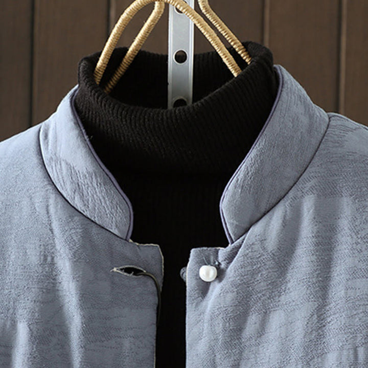 Buddha Stones Frog-button Solid Color Pattern Women's Long Sleeve Cotton Thick Jacket With Floral Cuffs - image 2