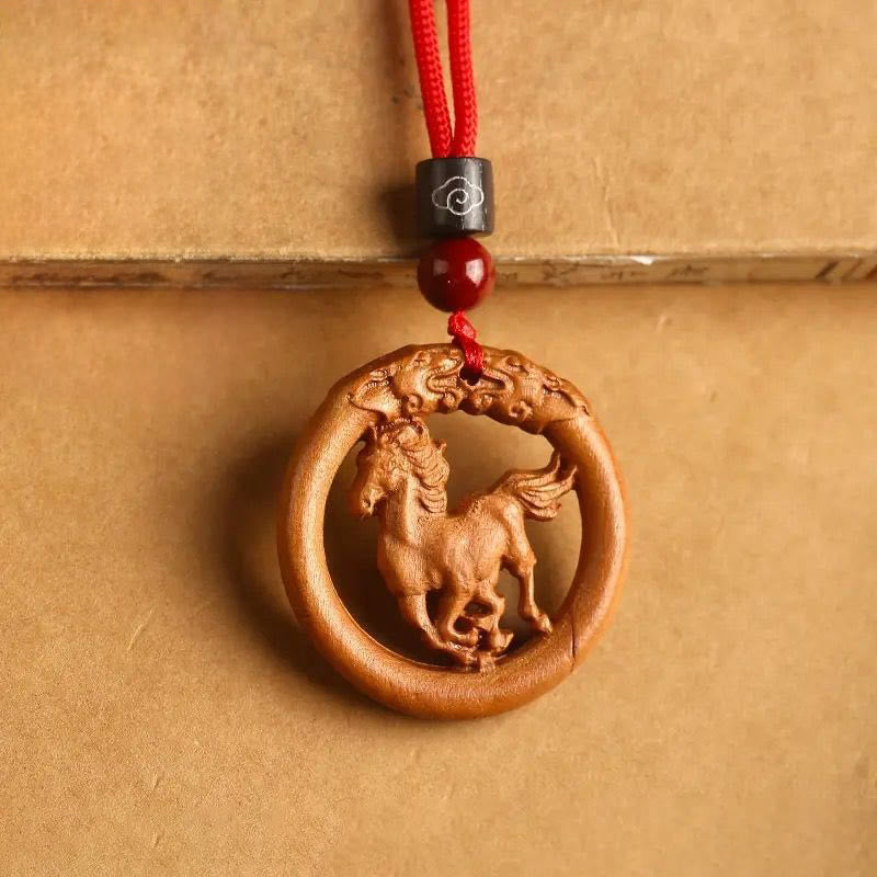 Buddha Stones Peach Wood  Chinese Zodiac Year Of The Horse  Ward Off Evil Spirits Necklace Pendants - Peach Wood-Horse - Red Rope - image 10