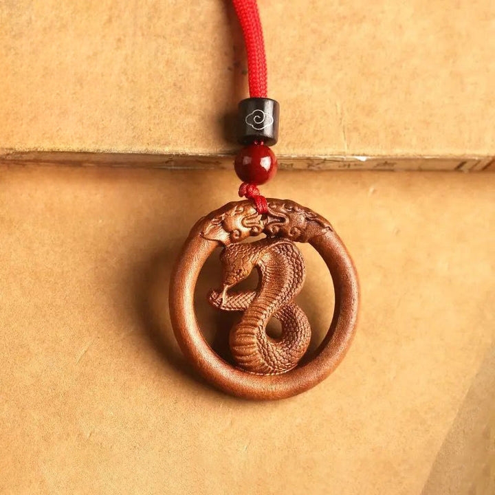 Buddha Stones Peach Wood  Chinese Zodiac Year Of The Horse  Ward Off Evil Spirits Necklace Pendants - Peach Wood-Snake - Red Rope - image 24