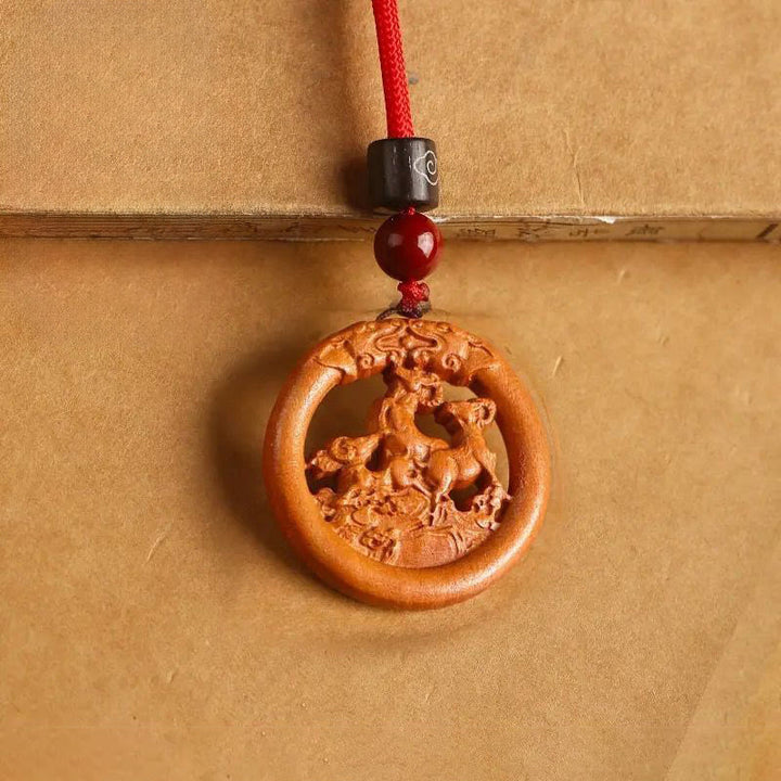 Buddha Stones Peach Wood  Chinese Zodiac Year Of The Horse  Ward Off Evil Spirits Necklace Pendants - Peach Wood-Goat - Red Rope - image 21
