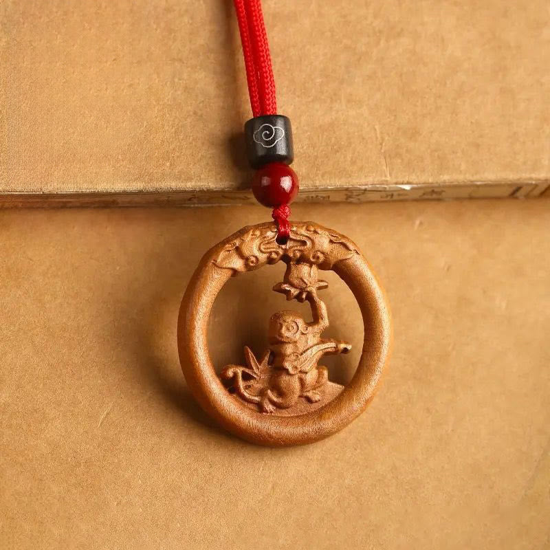 Buddha Stones Peach Wood  Chinese Zodiac Year Of The Horse  Ward Off Evil Spirits Necklace Pendants - Peach Wood-Monkey - Red Rope - image 23