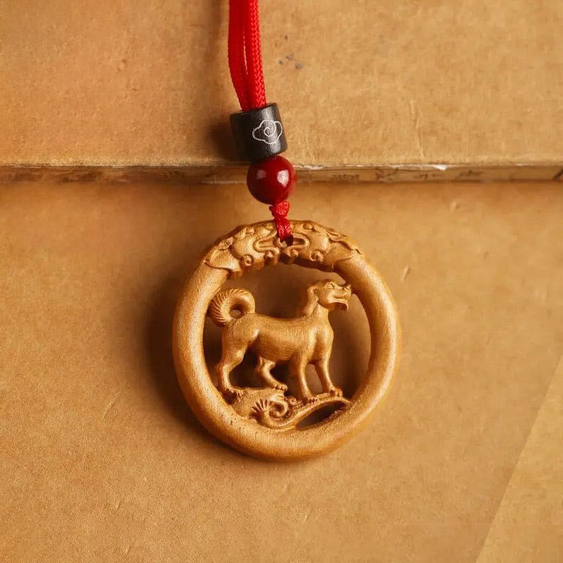 Buddha Stones Peach Wood  Chinese Zodiac Year Of The Horse  Ward Off Evil Spirits Necklace Pendants - Peach Wood-Dog - Red Rope - image 27