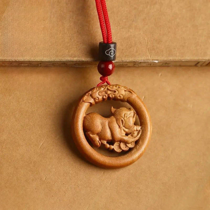 Buddha Stones Peach Wood  Chinese Zodiac Year Of The Horse  Ward Off Evil Spirits Necklace Pendants - Peach Wood-Pig - Red Rope - image 29