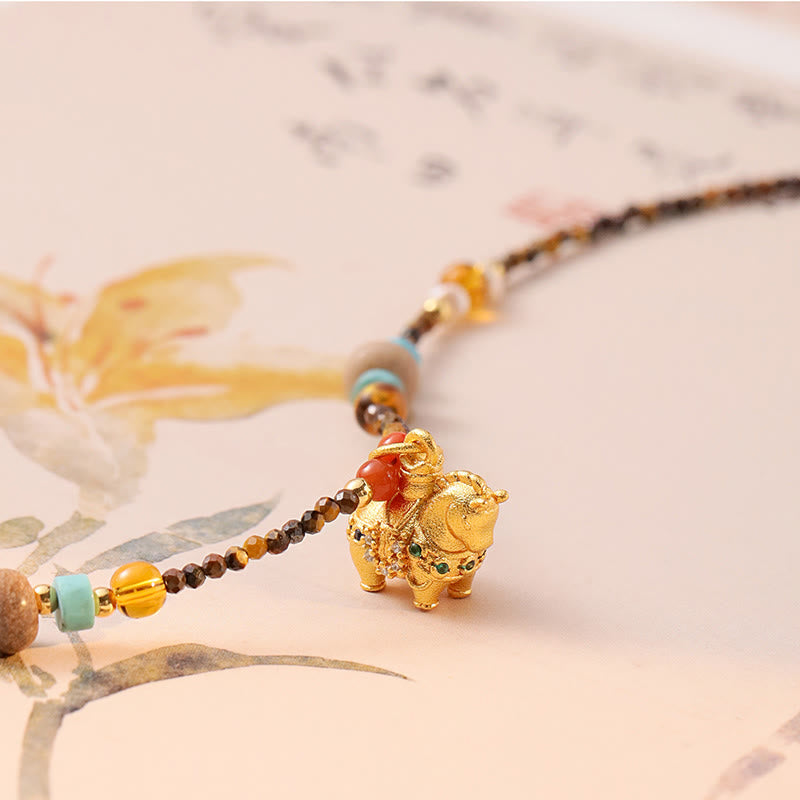 Buddha Stones Tiger Eye Protection Golden Year Of The Horse Necklace Pendant - image 2