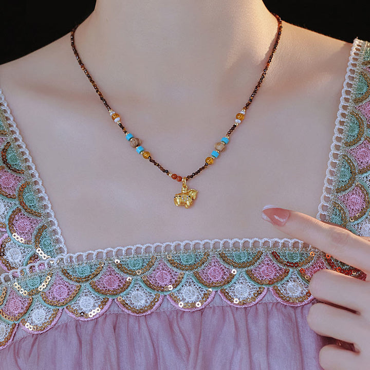 Buddha Stones Tiger Eye Protection Golden Year Of The Horse Necklace Pendant - image 3