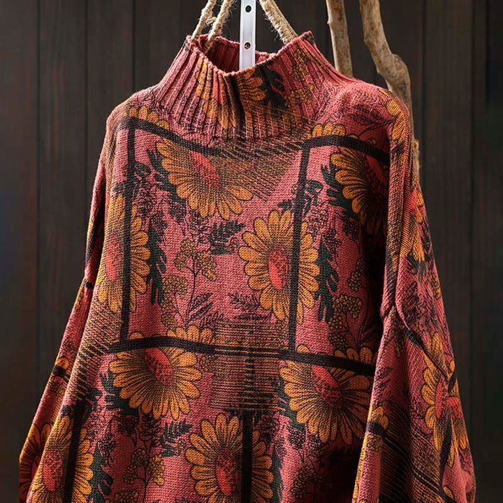 Buddha Stones Sunflower Pattern Mock Neck Long Sleeve Women's Cotton Sweater - image 14