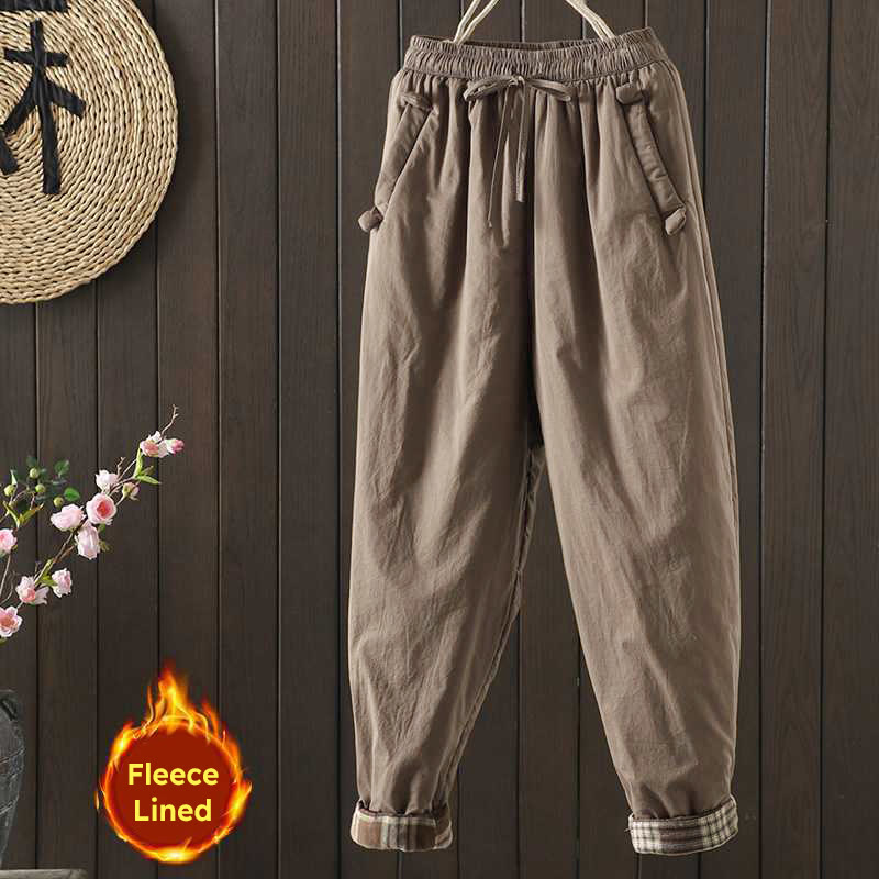 Buddha Stones Women's Winter Drawstring Fleece-Lined Thermal Harem Pants With Pockets - Tan - US8-10，UK/AU12-14，EU40-42 (2XL) - image 1