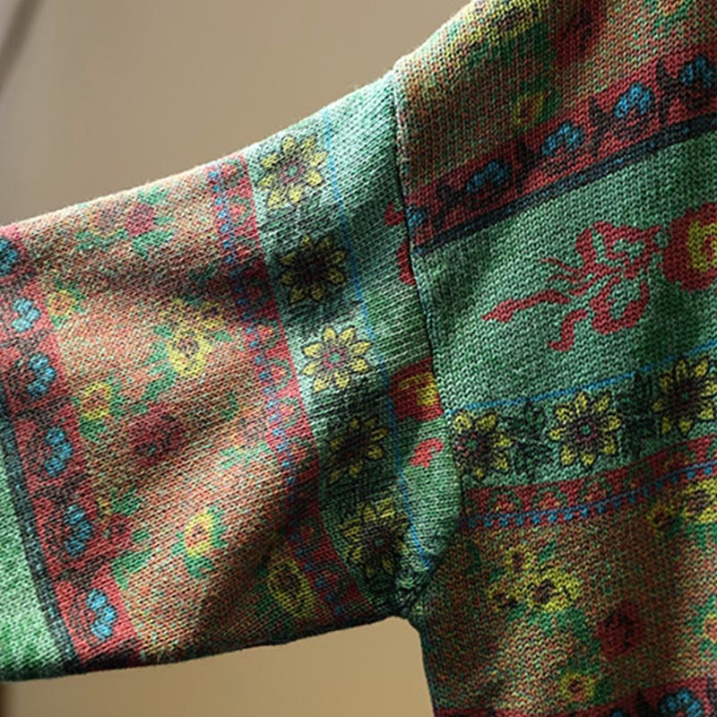 Buddha Stones Winter Color-block Flower Pattern Mock Neck Long Sleeve Women's Cotton Sweater - image 8