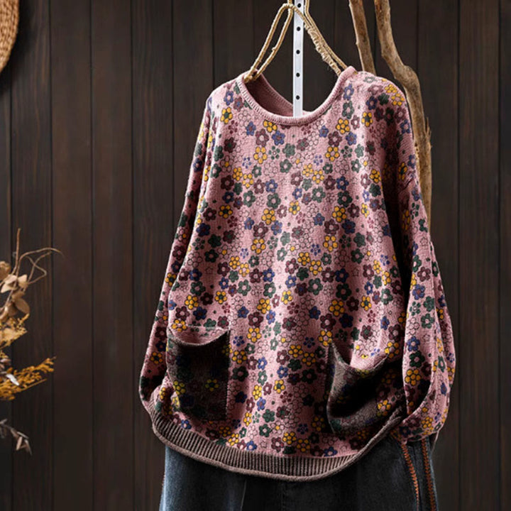 Buddha Stones Knitted Colorful Flowers Pattern Women's Cotton Long Sleeve Sweater With Pockets - Pink - US4-6，UK/AU8-10，EU36-38 (F) - image 14