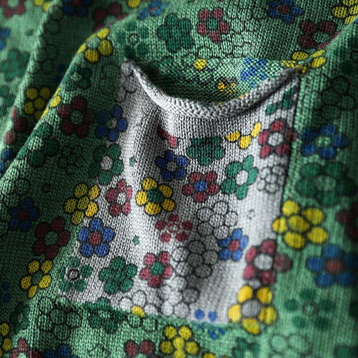 Buddha Stones Knitted Colorful Flowers Pattern Women's Cotton Long Sleeve Sweater With Pockets - image 9