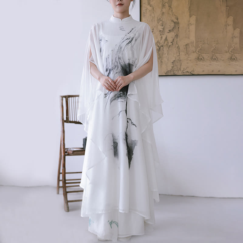 Buddha Stones White Ink Print Design Short Sleeve Women's Meditation Midi Dress Pants Zen Clothing - image 5