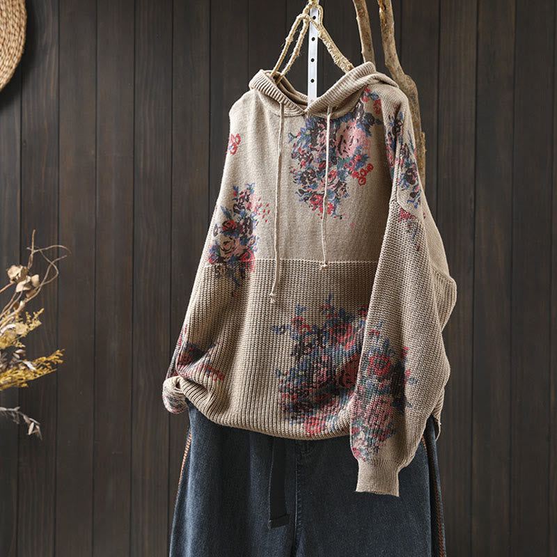 Buddha Stones Women's Knitted Floral Cotton Long Sleeve Hooded Sweater - BurlyWood - US4-6，UK/AU8-10，EU36-38 (F) - image 0