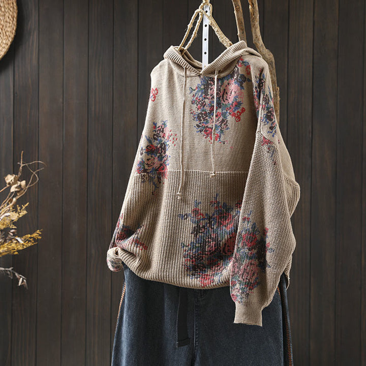 Buddha Stones Women's Knitted Floral Cotton Long Sleeve Hooded Sweater - BurlyWood - US4-6，UK/AU8-10，EU36-38 (F) - image 0