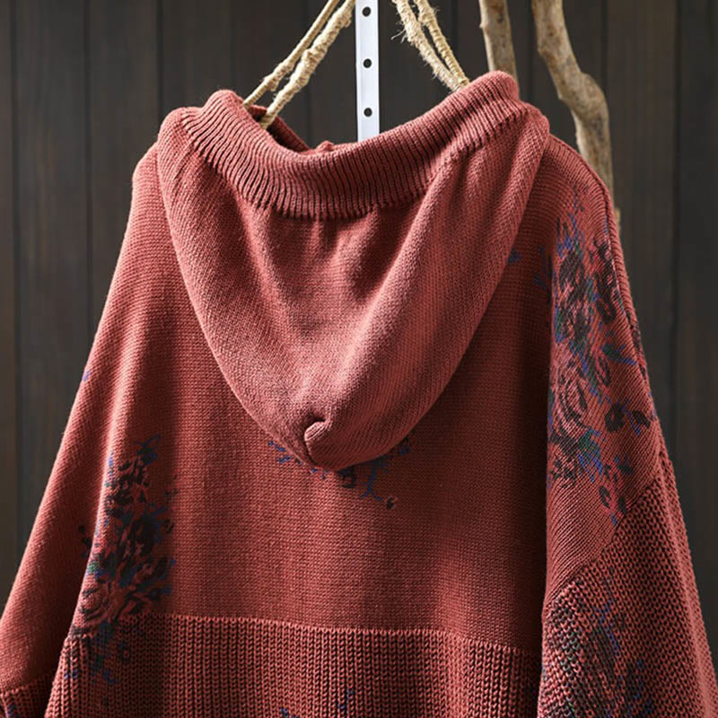 Buddha Stones Women's Knitted Floral Cotton Long Sleeve Hooded Sweater - image 7
