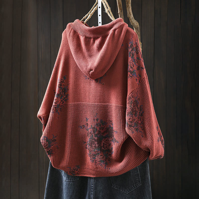 Buddha Stones Women's Knitted Floral Long Sleeve Hooded Sweater - image 3