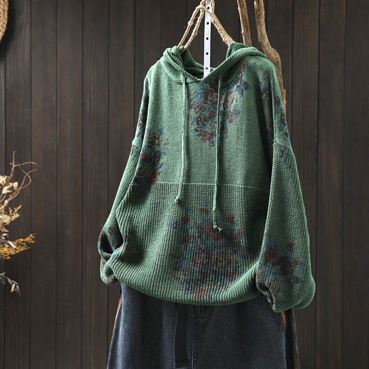 Buddha Stones Women's Knitted Floral Cotton Long Sleeve Hooded Sweater - MediumSeaGreen - US4-6，UK/AU8-10，EU36-38 (F) - image 10