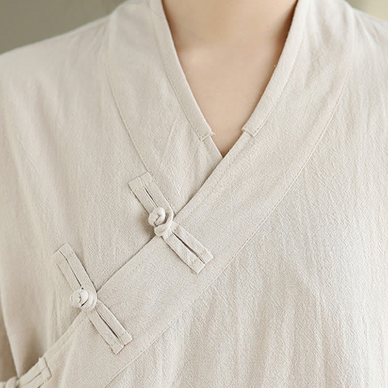 Buddha Stones 2Pcs V-Neck Long Sleeve Shirt Wide Leg Pants Zen Meditation Women's Set - image 6