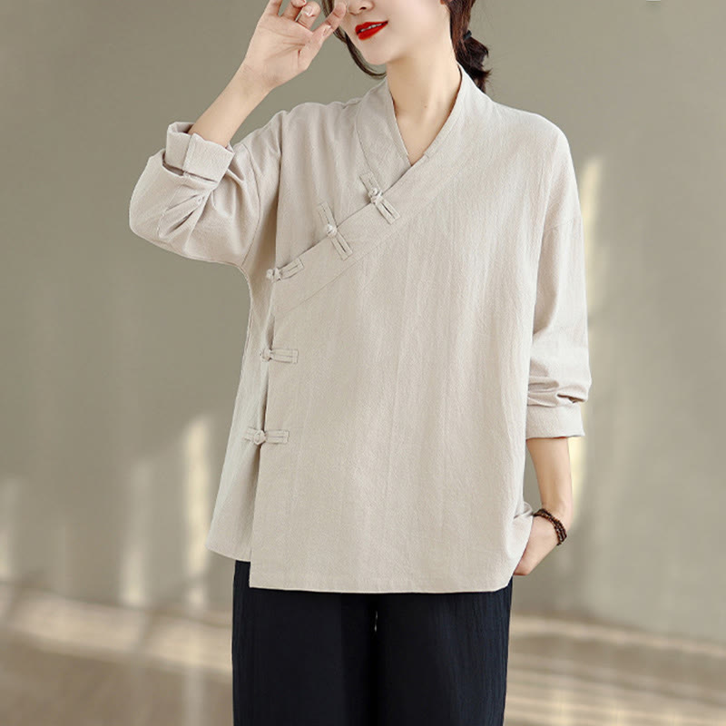 Buddha Stones 2Pcs V-Neck Long Sleeve Shirt Wide Leg Pants Zen Meditation Women's Set - image 5