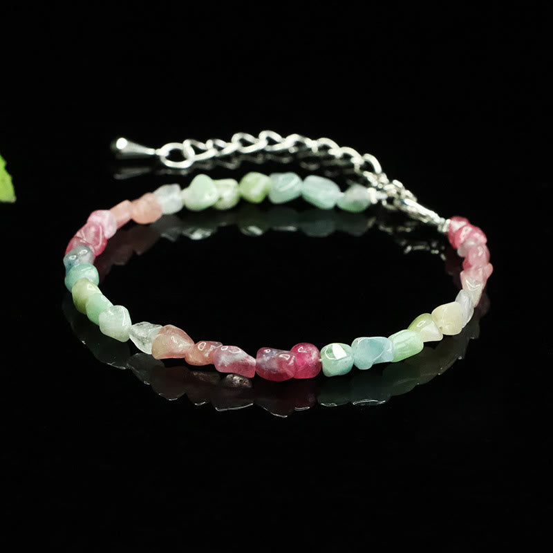 Buddha Stones 4mm Ultra-thin Tourmaline Irregular Beads Positive Chain Bracelet - Tourmaline(Wrist Circumference: 14-16cm) - image 0