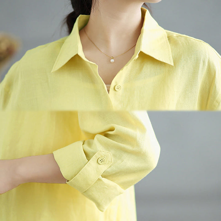 Buddha Stones 2pcs Solid Color Long Sleeve Buttons Shirt 7-8 Length Skirt Cotton Set With Pockets  - image 23