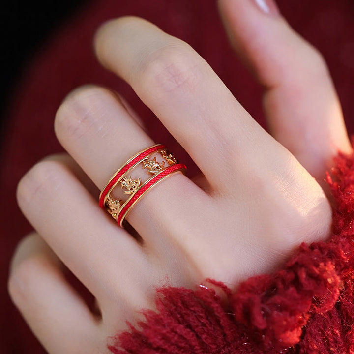 Buddha Stones Golden Year Of The Horse Luck Blessing Copper Opening Ring - image 4