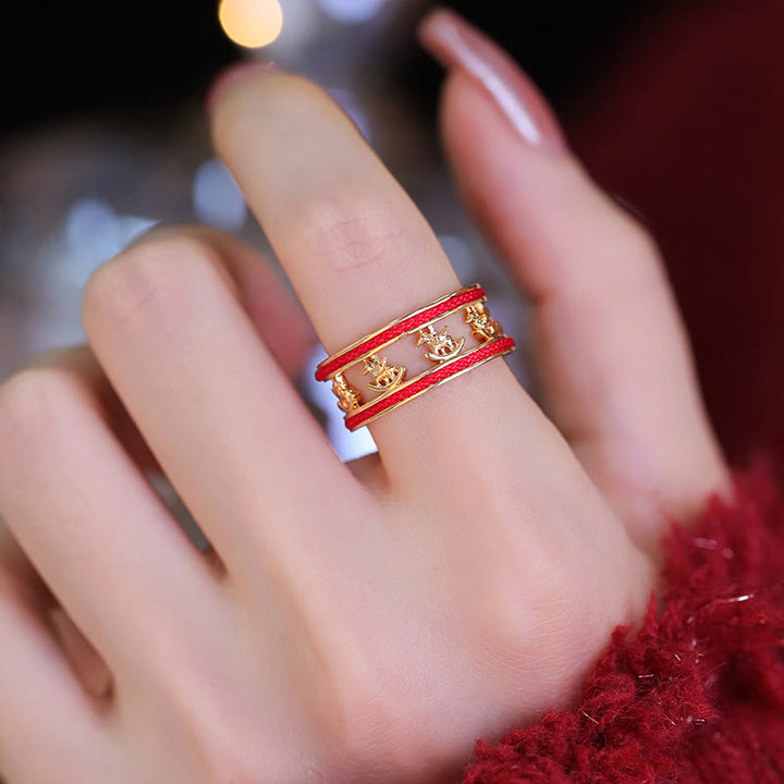 Buddha Stones Golden Year Of The Horse Luck Blessing Copper Opening Ring - image 3