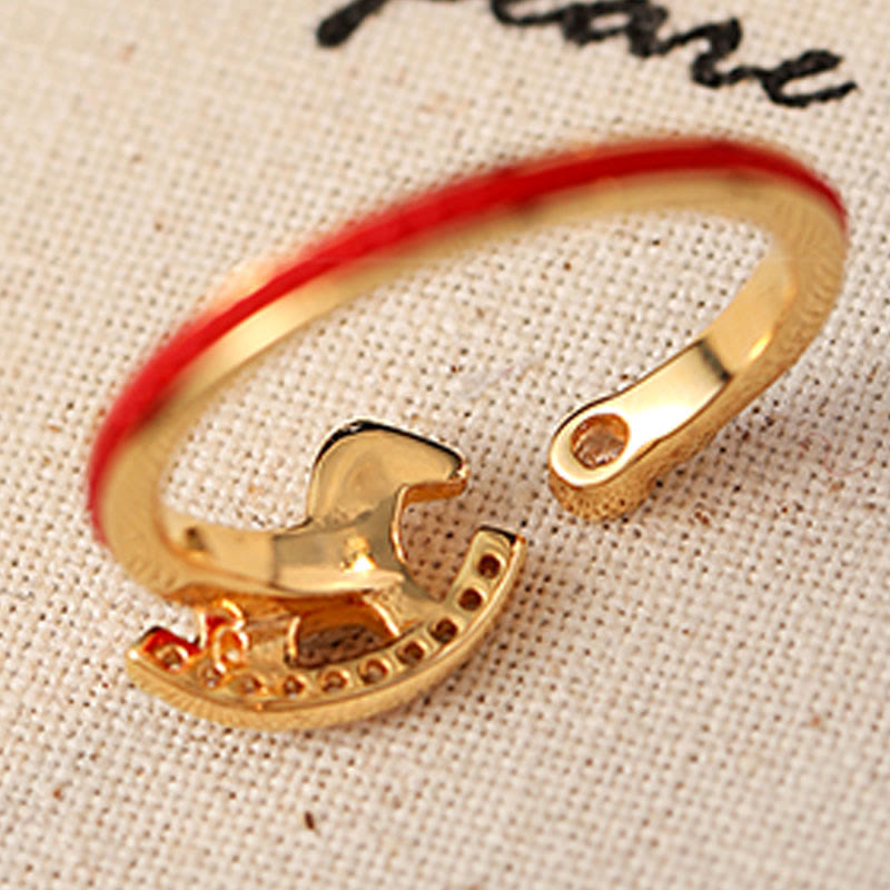 Buddha Stones Opening Copper Golden Year Of The Horse Luck Red String Ring - image 8