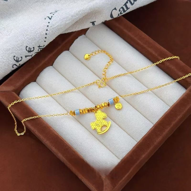 Buddha Stones Golden Year Of The Horse Copper Balance Luck Necklace Pendant - image 1