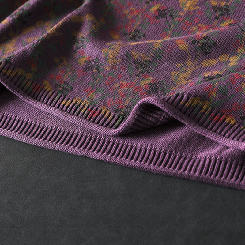 Buddha Stones Knitted Plant Pattern Long Sleeve Mock Neck Women's Cotton Sweater - image 14