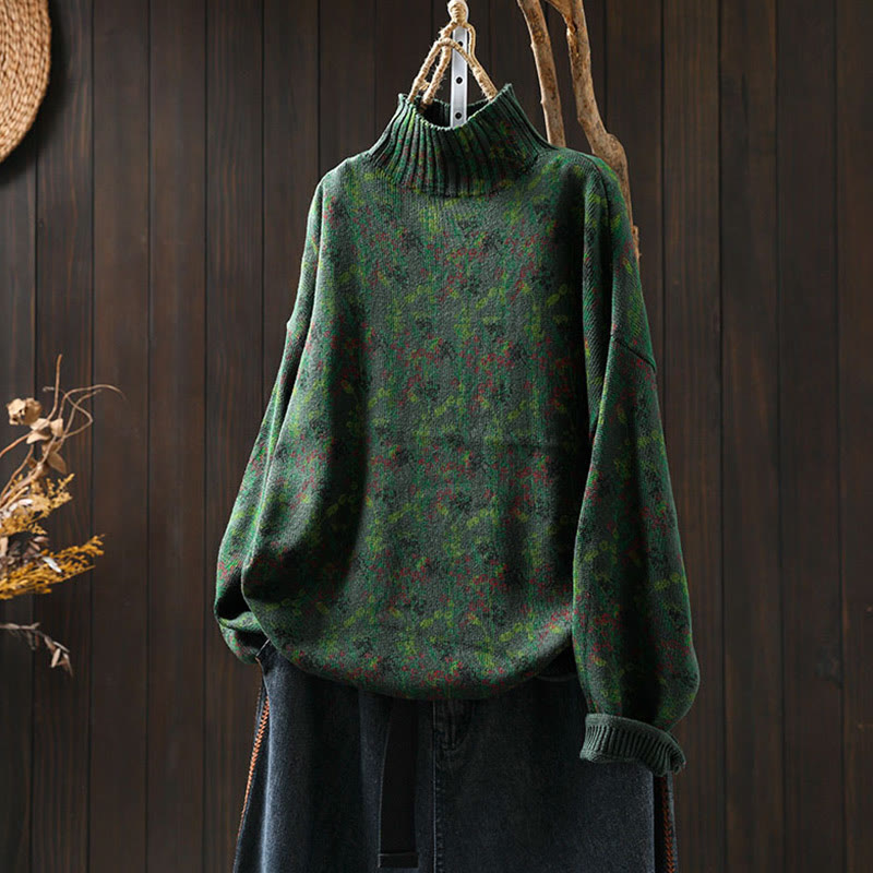 Buddha Stones Knitted Plant Pattern Long Sleeve Mock Neck Women's Cotton Sweater - DarkGreen - US4-6，UK/AU8-10，EU36-38 (F) - image 4